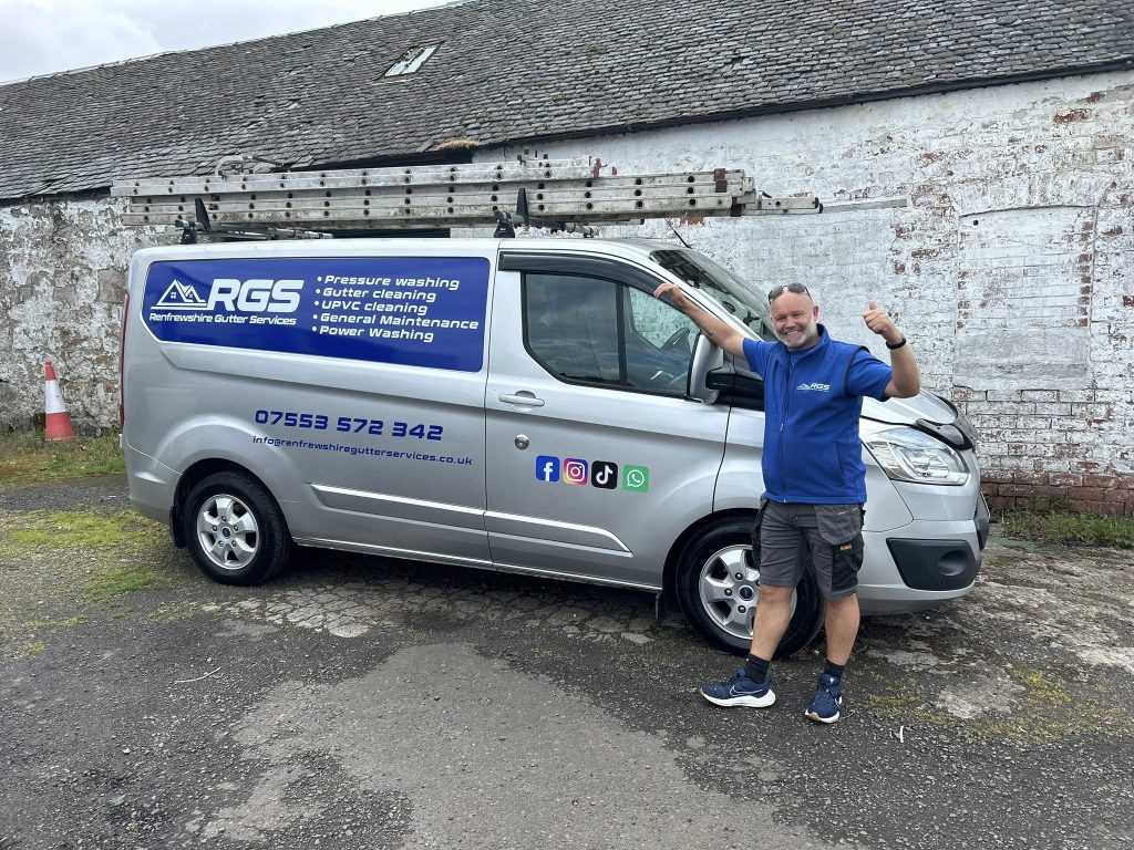 image of Derek the owner of Renfrewshire Gutter Services standing next to his works van