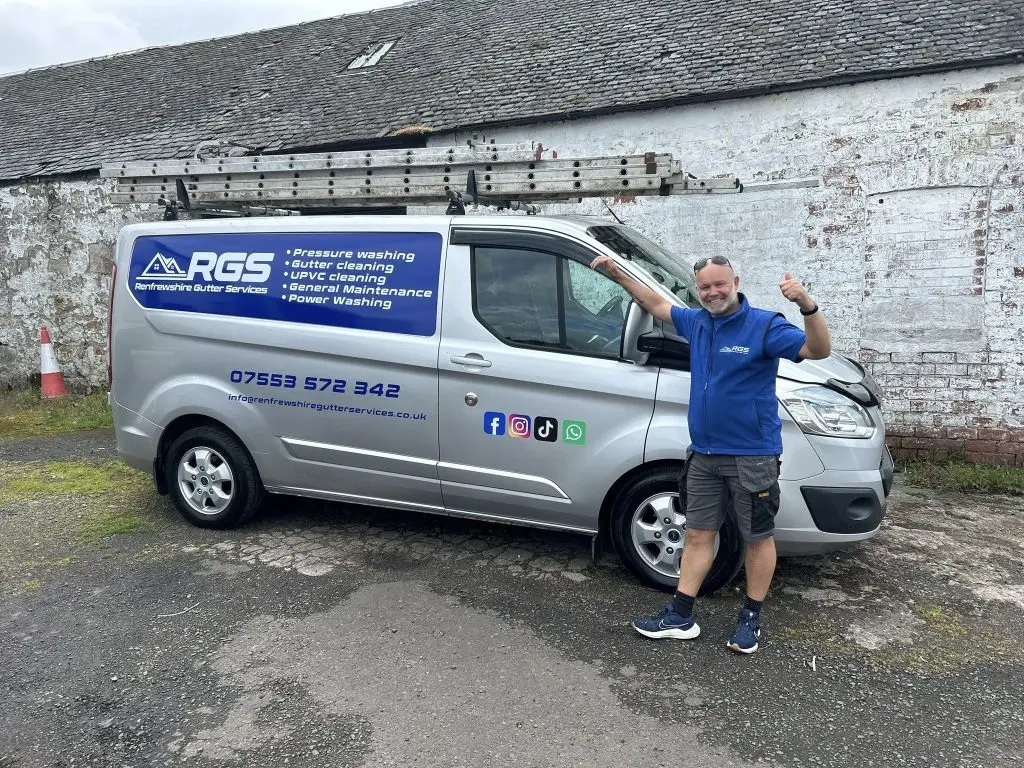 image of Derek the owner of Renfrewshire Gutter Services standing next to his works van