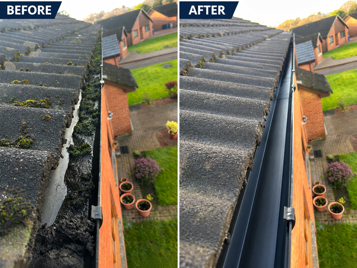image of a before and after gutter clean job in Renfrew